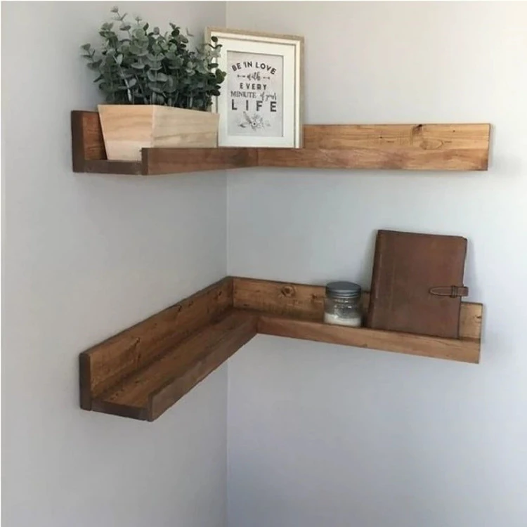 شلف دیواری کنجی تمام چوب روسی مدل C408 | ابعاد 40x40 | هاما چوب