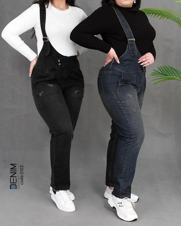 شلوار بیلر جین سایز بزرگ زنانه یکطرفه پشت کمر کش جین بدون کش