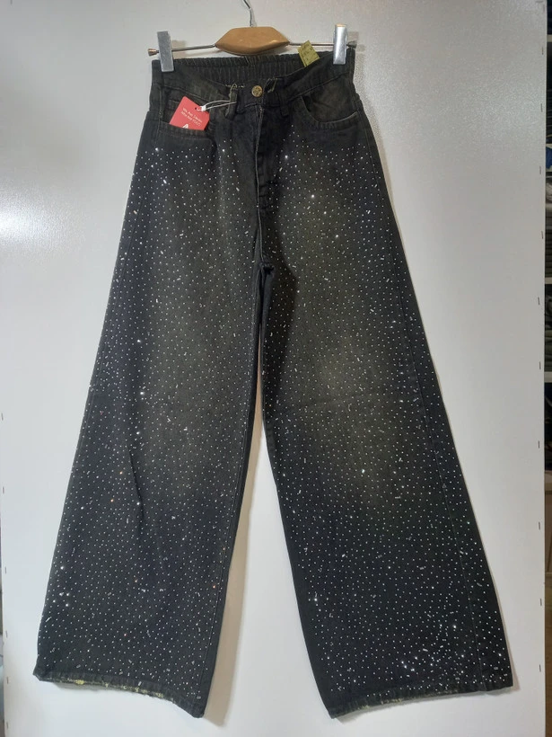 شلوار جین بگ زنانه (FASHION) شست سفارشی سوپر نگین دار کد BNG940