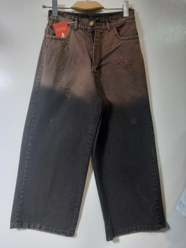 شلوار جین بگ زنانه مشکی شست سفارشی تینت قهوه ای قد 90 (واید بگ WIDE ) کد BW963
