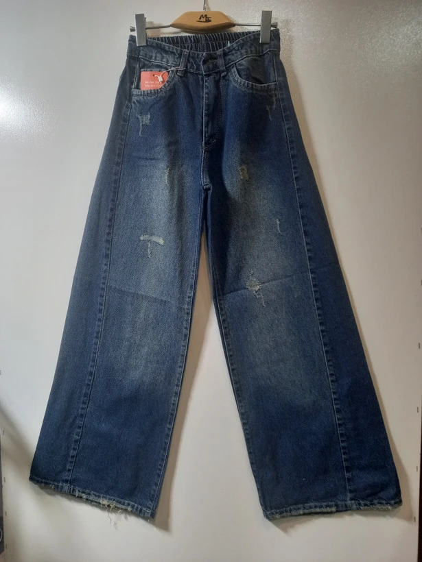 شلوار جین شافل بگ زنانه شست ممتاز ویژه آبی نفتی تینت مهتابی کد BSH1209
