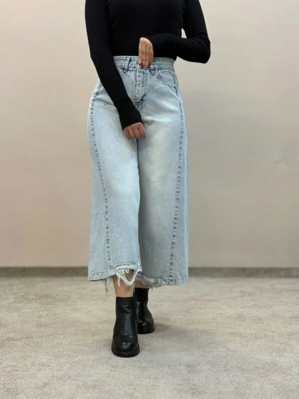 شلوار جین شافل قد 90 ابی روشن6249