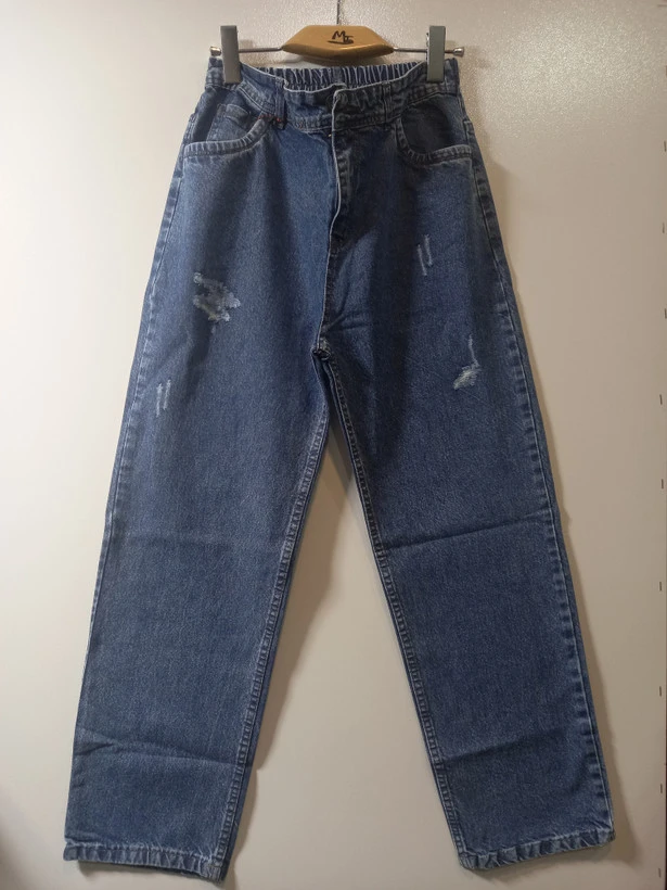 شلوار جین نیم بگ زنانه (استریت STREET) آبی شست سنگ خشک کد NB388