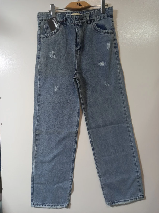 شلوار جین نیم بگ زنانه (استریت STREET) آبی کهربایی شست سنگ خشک ویژه کد NB484