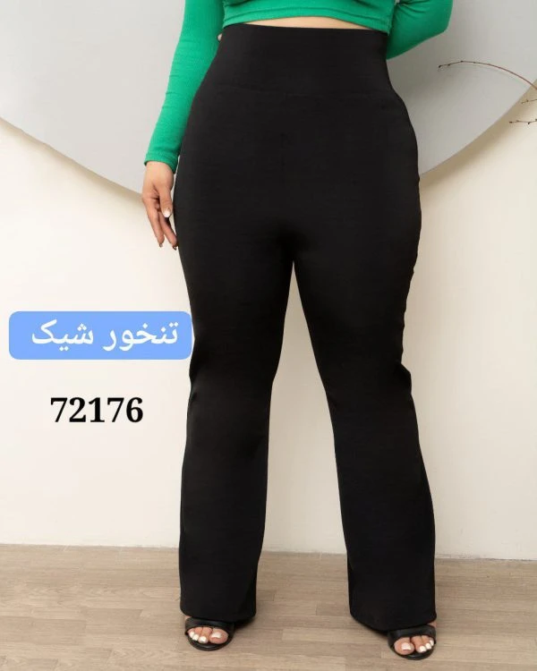 شلوار زنانه گن‌دار دمپا کرپ کش، جمع‌کننده شکم و پهلو، سایز بزرگ (5XL-7XL)،