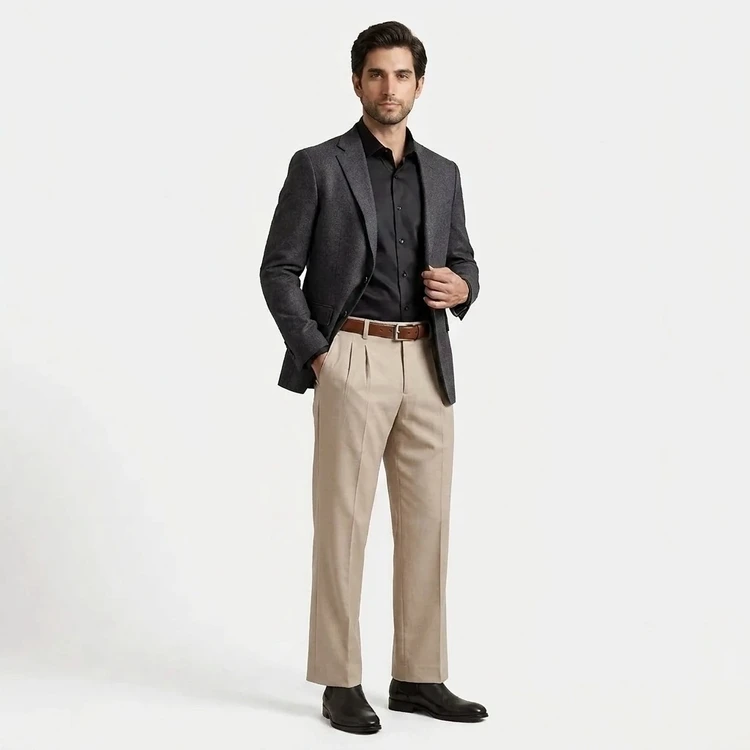 شلوار پارچه‌ای مازراتی مردانه Zara مدل بگ (Baggy fit) – کمر کش پیلی دار