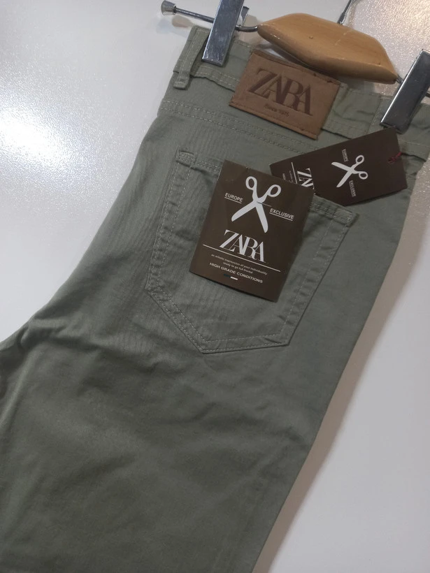 شلوار کتان مردانه راسته اسپورت زارا (REGULAR ZARA) رنگ سبزسدری کد KMS006