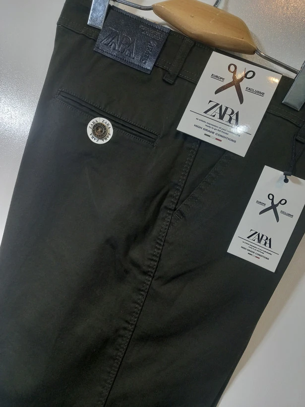 شلوار کتان مردانه راسته کلاسیک زارا (REGULAR ZARA) رنگ زیتونی تیره کد KMC004