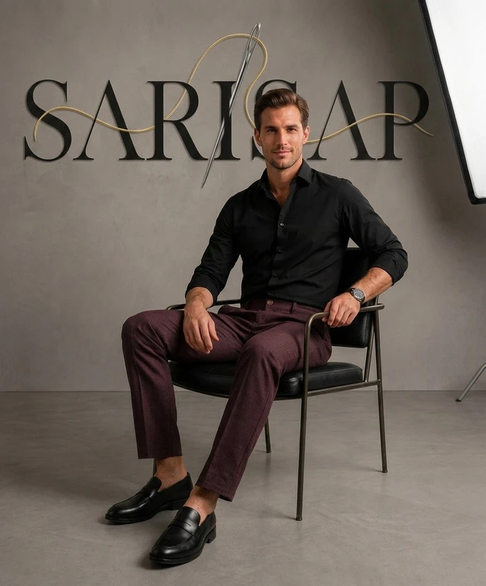 شلوار کتان کلاسیک ZARA پشت حوله‌ای مدل رگولار فیت رنگ زرشکی