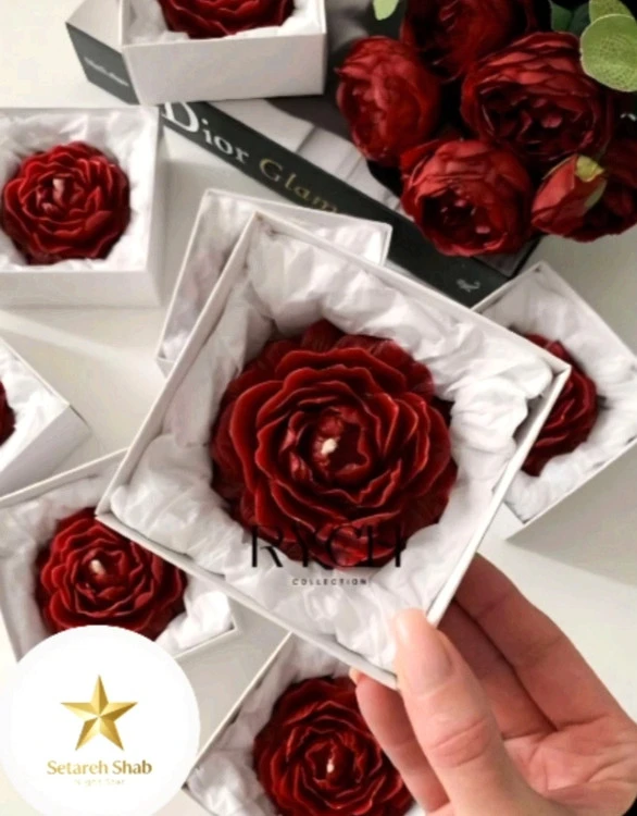 شمع گل رز ژورنالی قرمز_باجعبه
