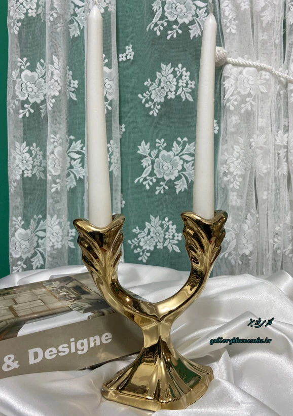 شمعدان سرامیکی طلایی