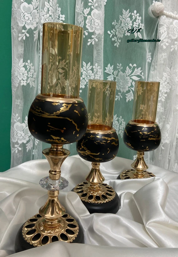 شمعدان ۳ عددی دودی و مشکی وارداتی