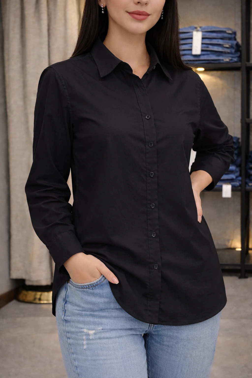 شومیز زنانه بیسیک مشکی کد 10063