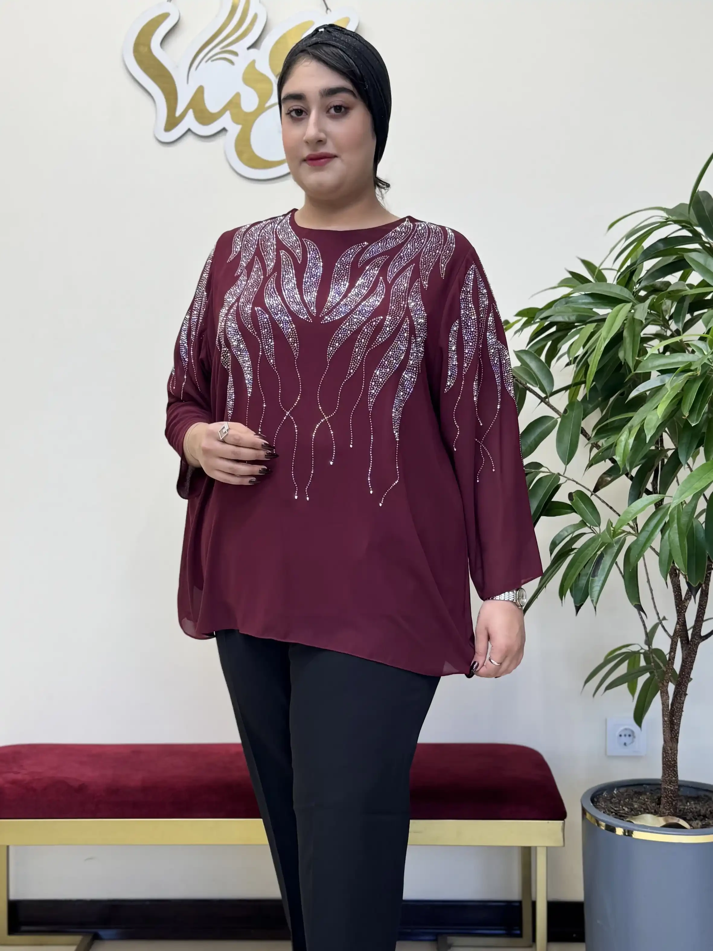شومیز قواره دار نگینی سایز بزرگ