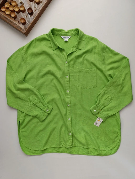 شومیز لینن زنانه برند OLD NAVY استوک رنگ سبز فسفری
