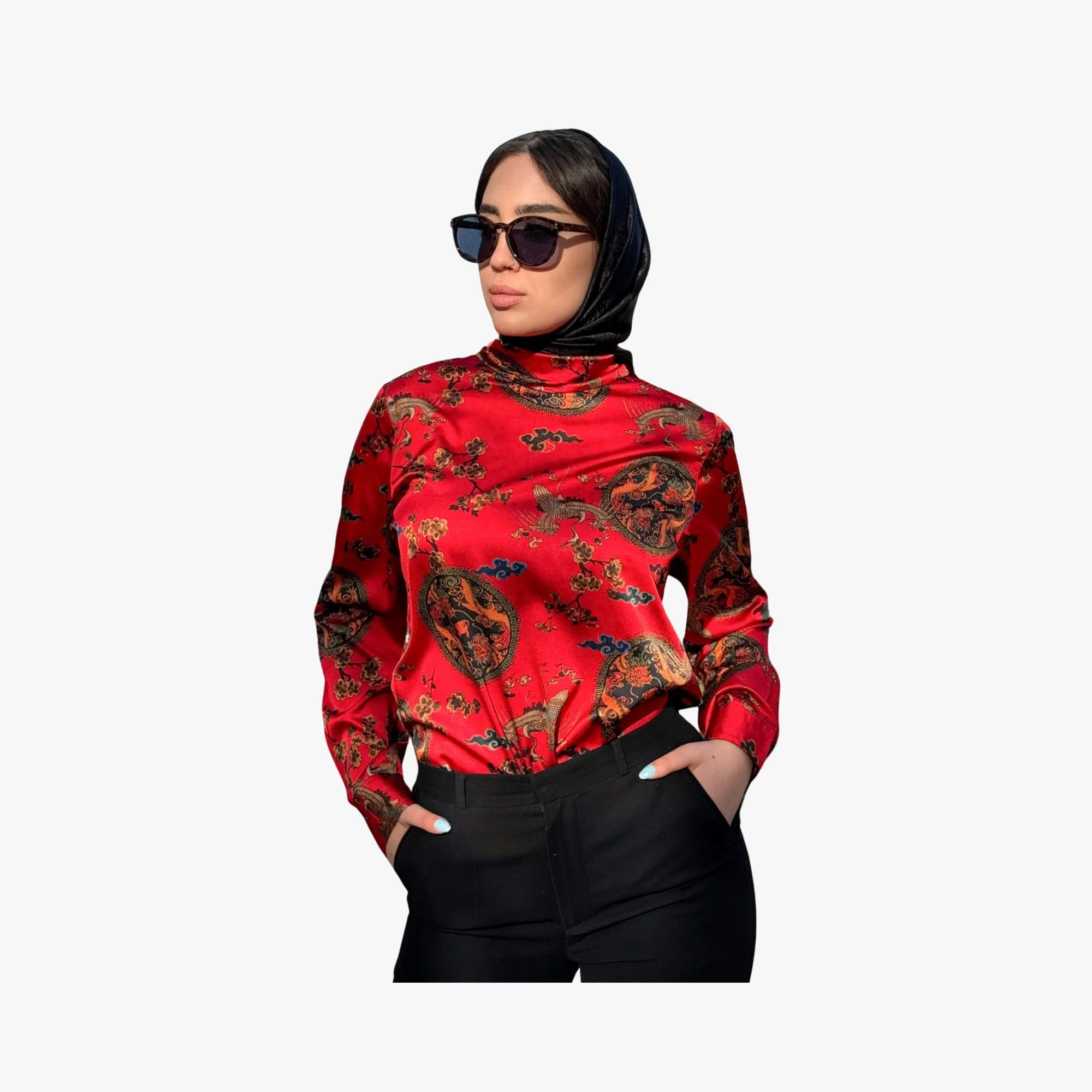 شومیز مجلسی ساتن طرحدار زنانه
