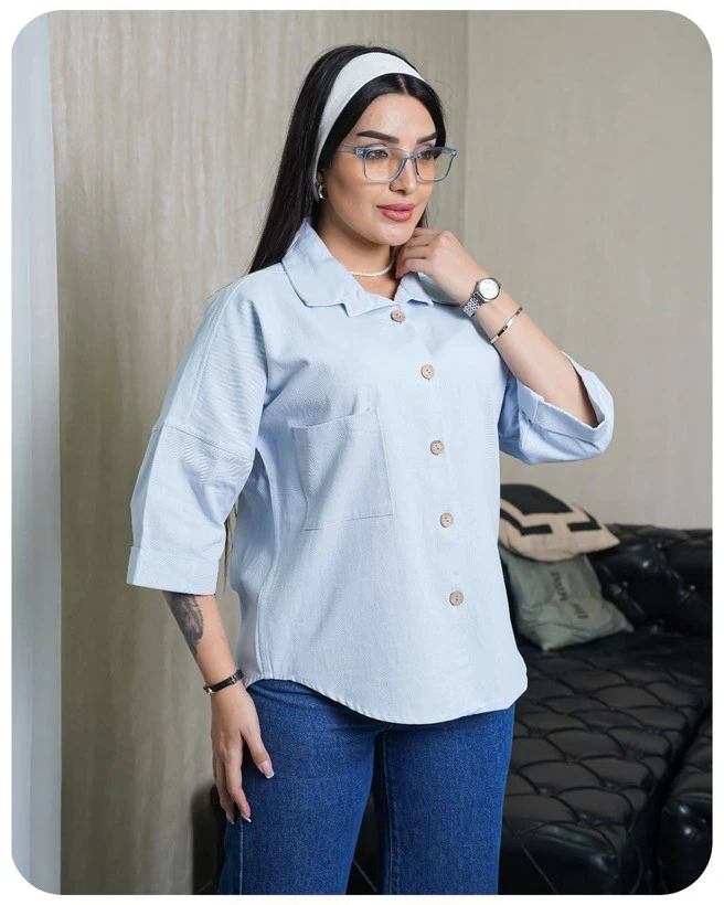 شومیز کتان مدل کیمونو پاکتی