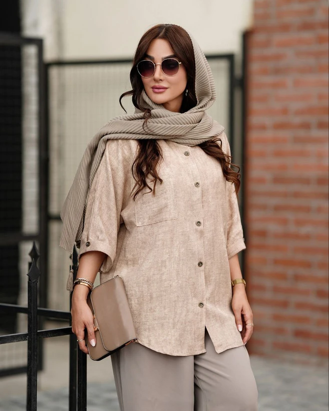 شومیززنانه طرح گازوییلی مدل تک جیب جنس خنک پارچه نخ تضمینی