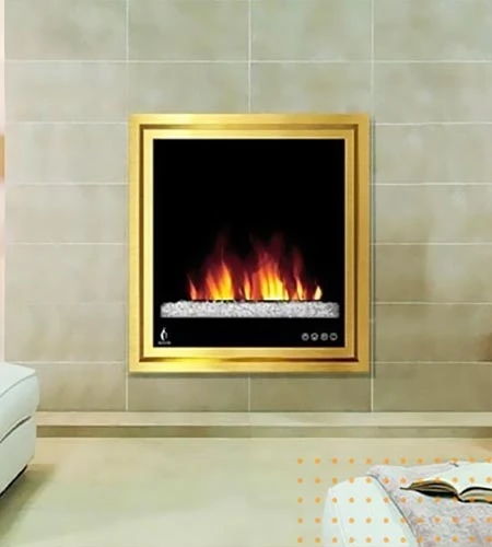 شومینه برقی حاشیه ورق استیل طلایی دو قاب 90*60
