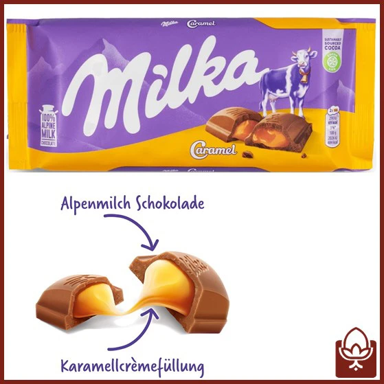 شکلات تخت کاراملی میلکا 100 گرمی – تجربه‌ای بی‌نظیر از Milka