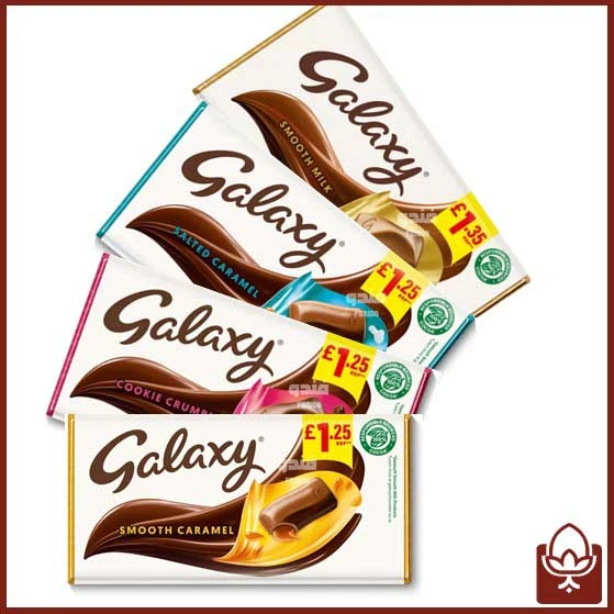 شکلات تخته‌ای گلکسی 100 گرمی در 4 طعم جذاب | Galaxy Chocolate Bar – طعم شیر، کارامل، کارامل نمکی و کوکی کرانچ