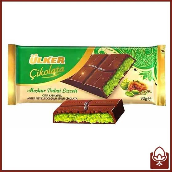 شکلات دبی 93 گرمی اولکر – تجربه لوکس طعم پسته و کادایف ترکیه‌ای | Dubai Chocolate Ülker