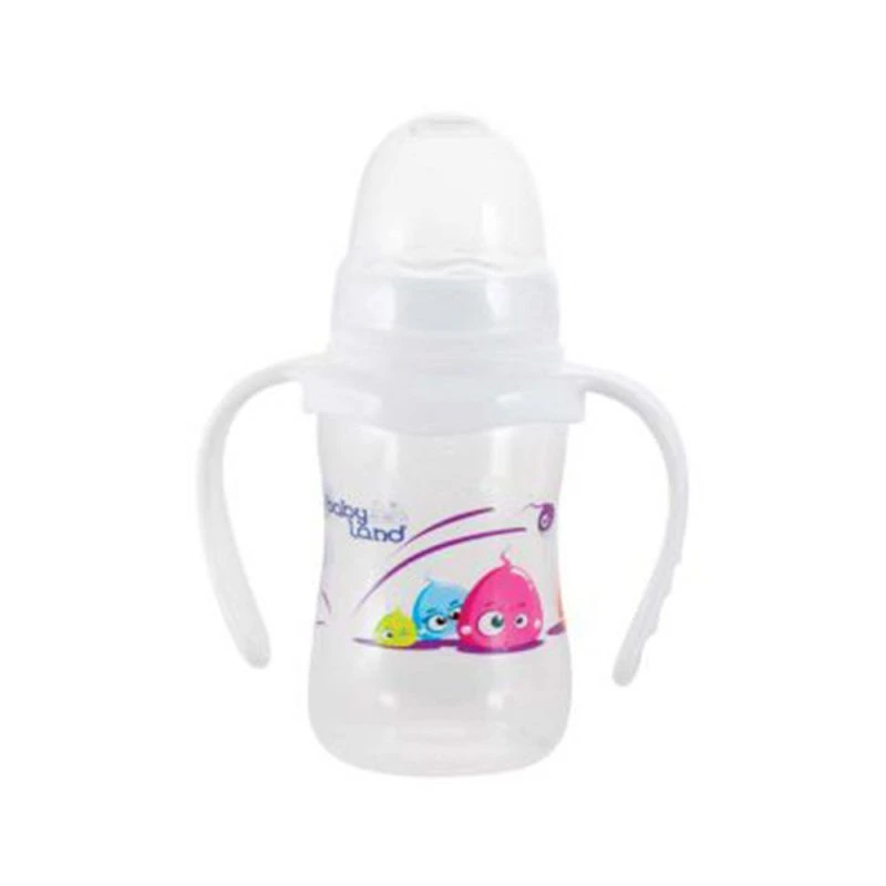 شیر خوری ضد نفخ کلاسیک فندقی با دهانه باریک دسته دار 150 میل بی بی لند babayland کد 360