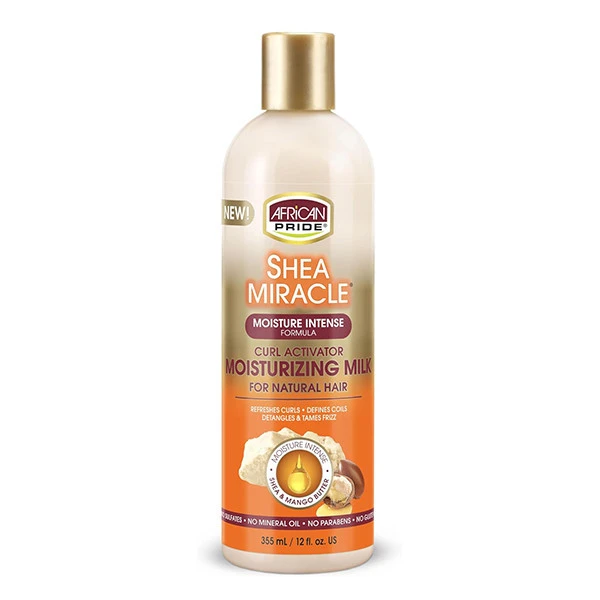 شیر موی رطوبت‌رسان و فعال‌کننده فر آفریکن پراید مدل African Pride Shea Miracle Curl Activator Moisturizing Milk 355m