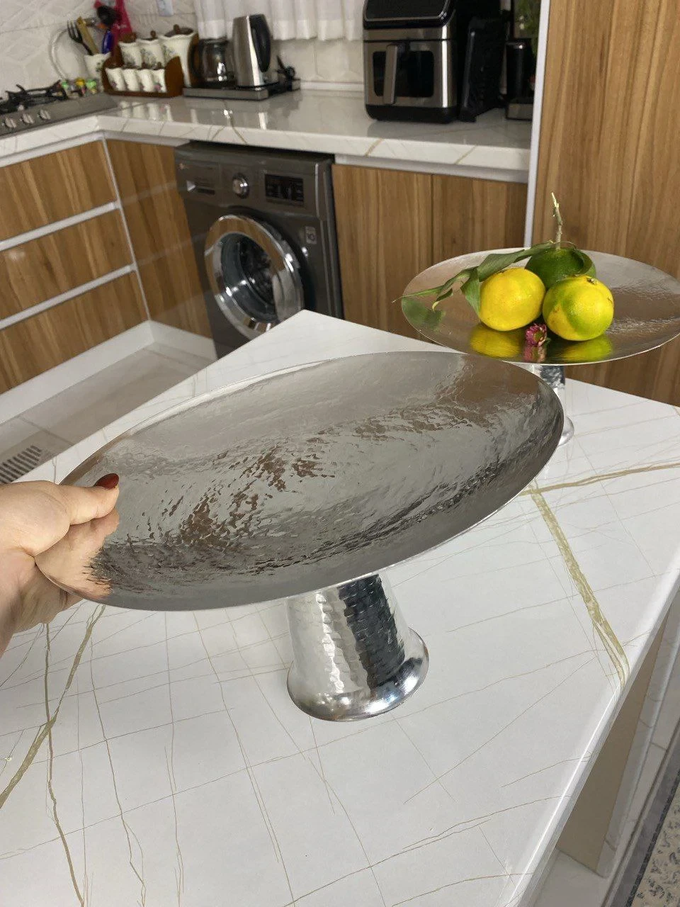 شیرینی خوری مسی دست ساز پایه بلند قلع شده