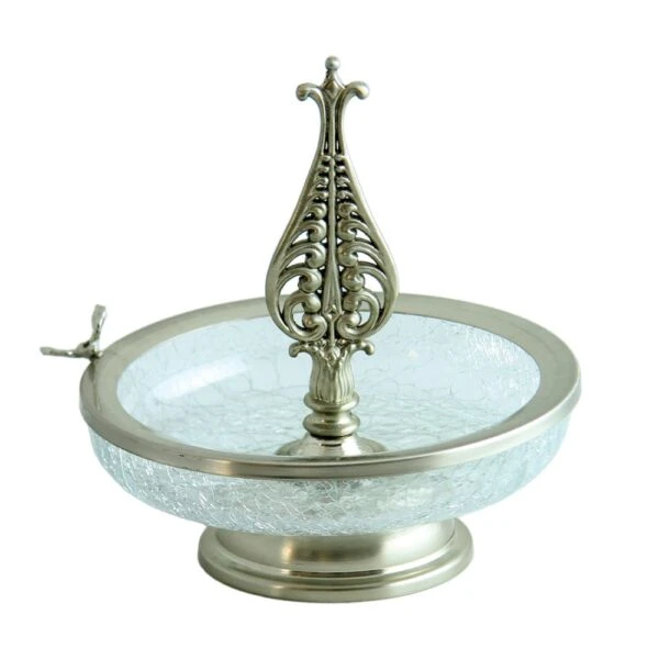شیرینی خوری کوچک نقره‌ای مدل دسته دار ترک کد N-2048