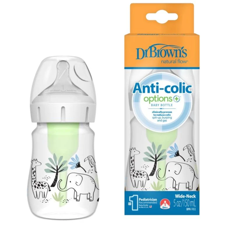 شیشه شیر طلقی ۱۵۰ میل آپشن پلاس عریض دکتر براونز طرح زرافه و فیل we51008-intx Dr Brown’s