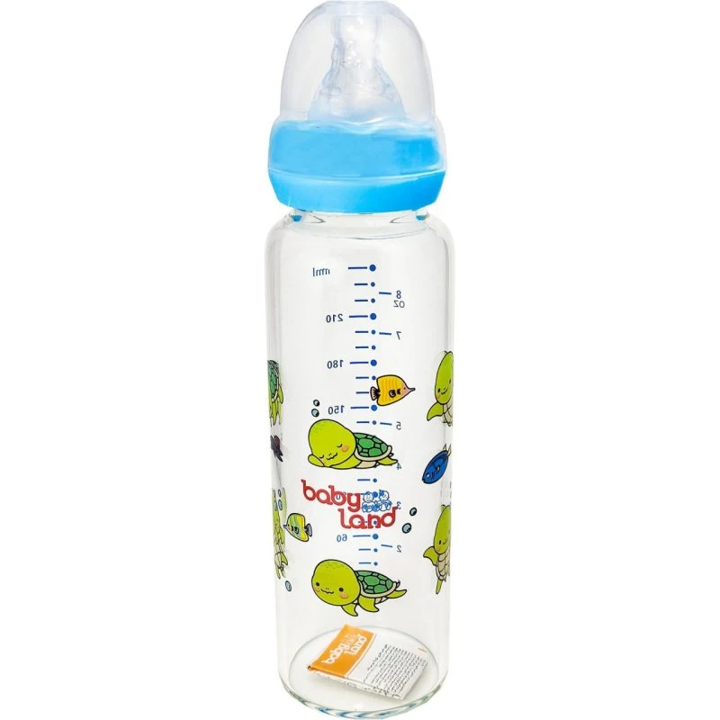 شیشه شیر پیرکس فاقد دسته 6 تا 18 ماه 240 ml دخترانه بی بی لند کد 470 بی بی لند babyland