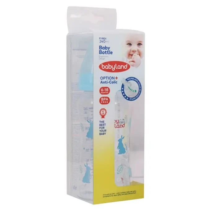 شیشه شیر پیرکس فاقد دسته 6 تا 18 ماه 240 ml پسرانه بی بی لند کد 462 بی بی لند babyland
