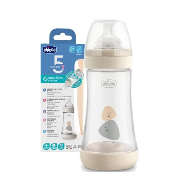 شیشه شیر چیکو chicco پرفکت prefect ۵ میل ml 240 ضدنفخ +2m