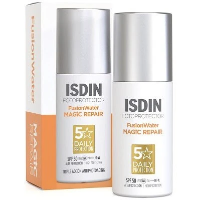 ضد آفتاب بی رنگ ترمیم کننده فیوژن واتر مدل Repair SPF50 ایزدین حجم ۵۰ میلی‌لیتر