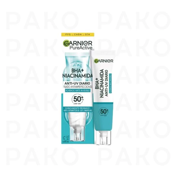 ضد آفتاب بی رنگ گارنیر SPF50 حاوی BHA + NIACINAMIDE مناسب پوست چرب 40 میل