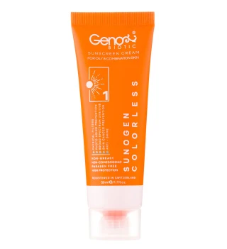 ضد آفتاب ژنو بایوتیک بی رنگ پوست چرب و مختلط مدل Sunogen با SPF50