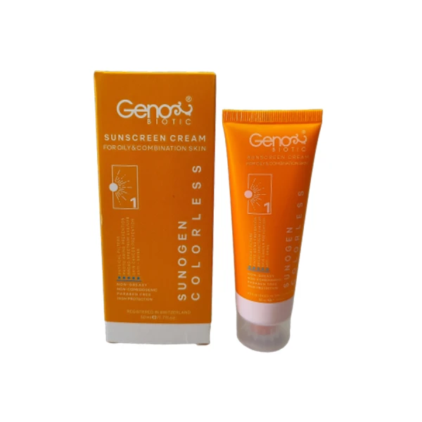ضد آفتاب ژنوبایوتیک بی رنگ پوست چرب و مختلط مدل سونوژن با SPF50