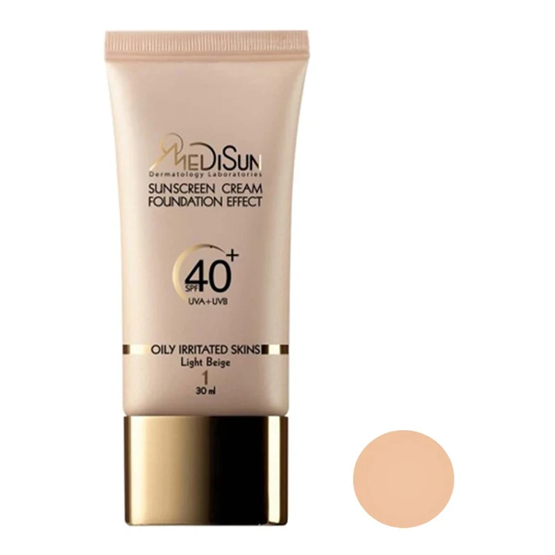 ضد آفتاب کرم پودری مدیسان SPF40 (پوست چرب) بژ روشن (کد1)