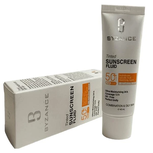 ضدآفتاب رنگی نچرال بژ spf 50 بیزانس مناسب پوست چرب و مختلط شماره 20 رنگ بژ طبیعی حجم 40 میل