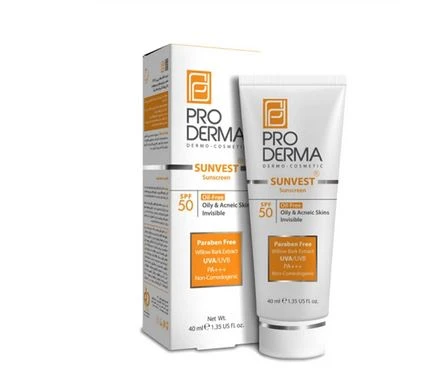 ضدآفتاب فاقد چربی SPF50% بی رنگ پرودرما مدل پوست چرب