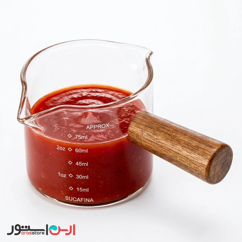 ظرف سس خوری پیرکس دسته چوبی دو طرفه (سس ریز مدرج مدرن)
