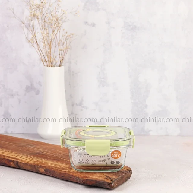 ظرف نگهدارنده مربع 310 میل تایم دار شیشه ای