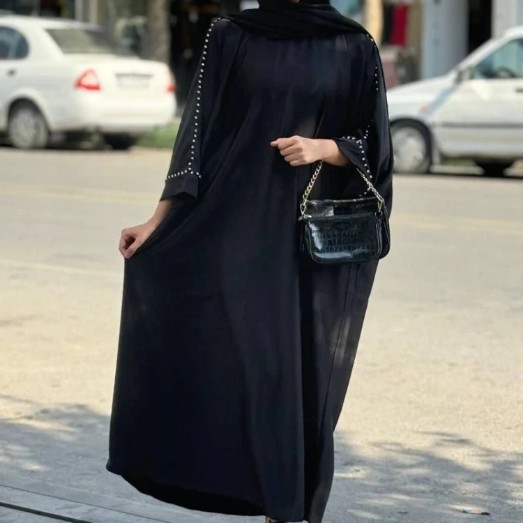 عبا آستین سرشانه نگین ، جنس راشن،سایز 38تا56