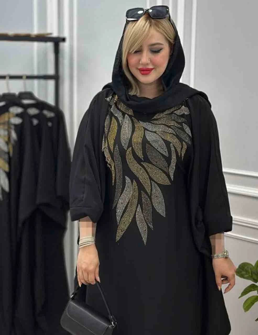 عبای زنانه مجلسی نگین کاری شده مدل گلدخت_شیکان کده