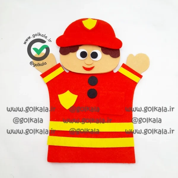 عروسک دستکشی آتش‌نشان نمدی