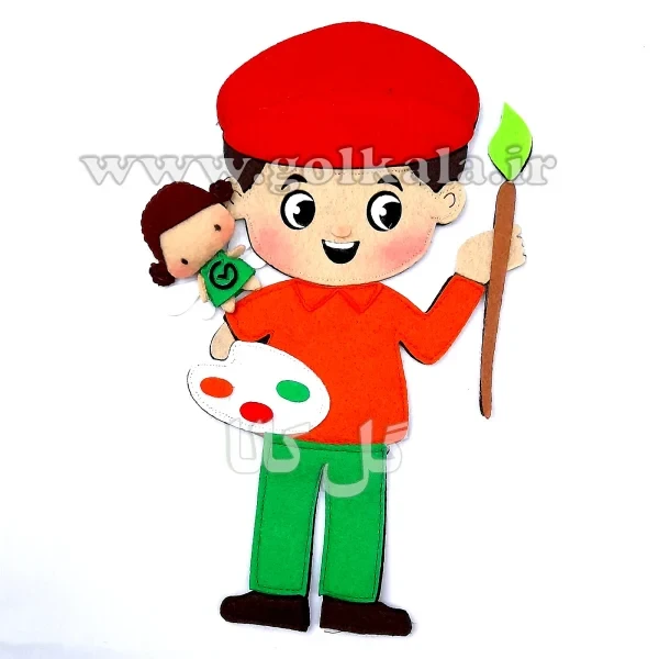 عروسک نقاش نمدی دیواری 🎨 آموزشی و مگنتی گل‌کالا
