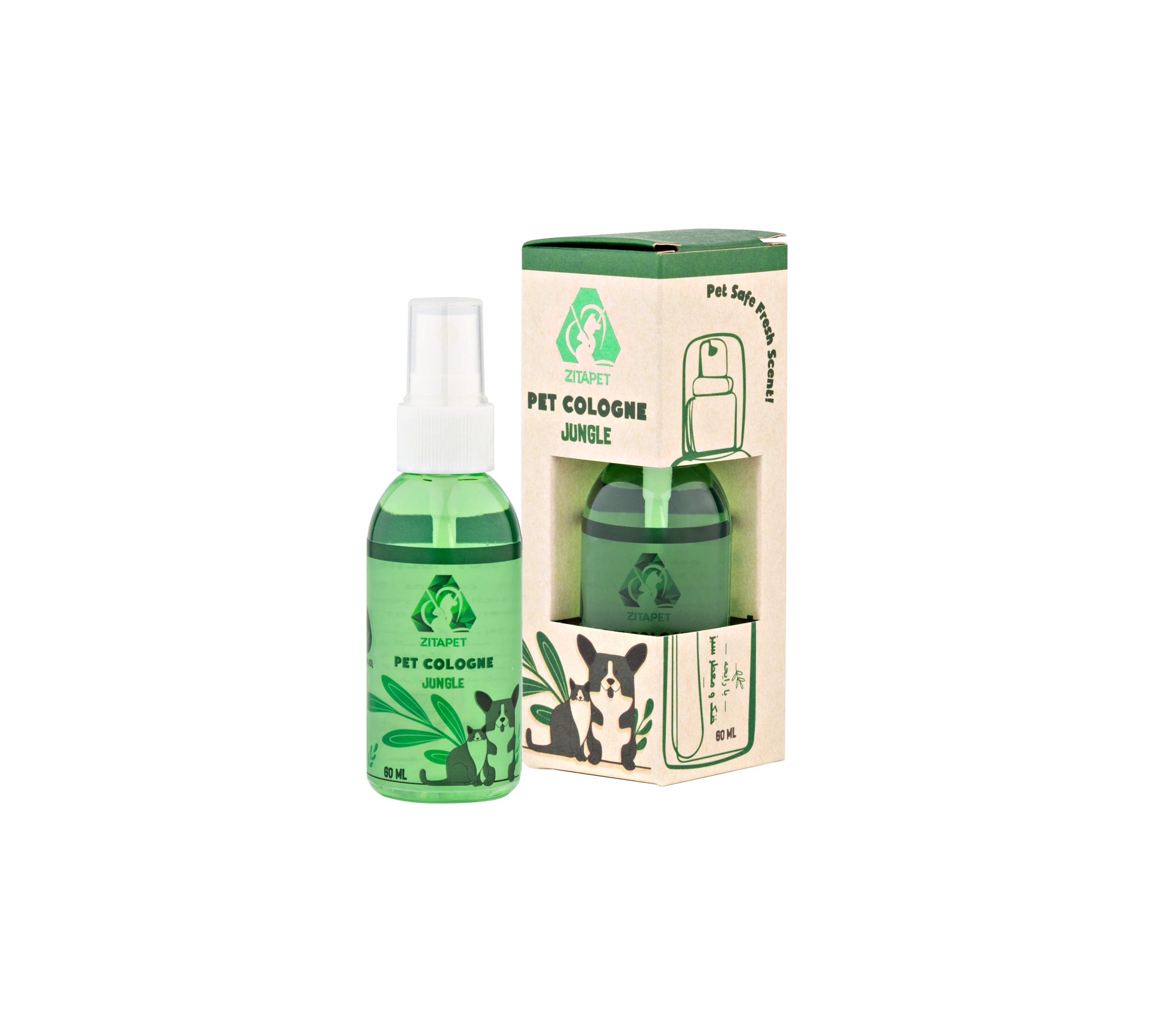 عطر سگ و گربه زیتاپت مدل خنک و معطر سبز (Jungle) حجم ۶۰ میلی‌لیتر