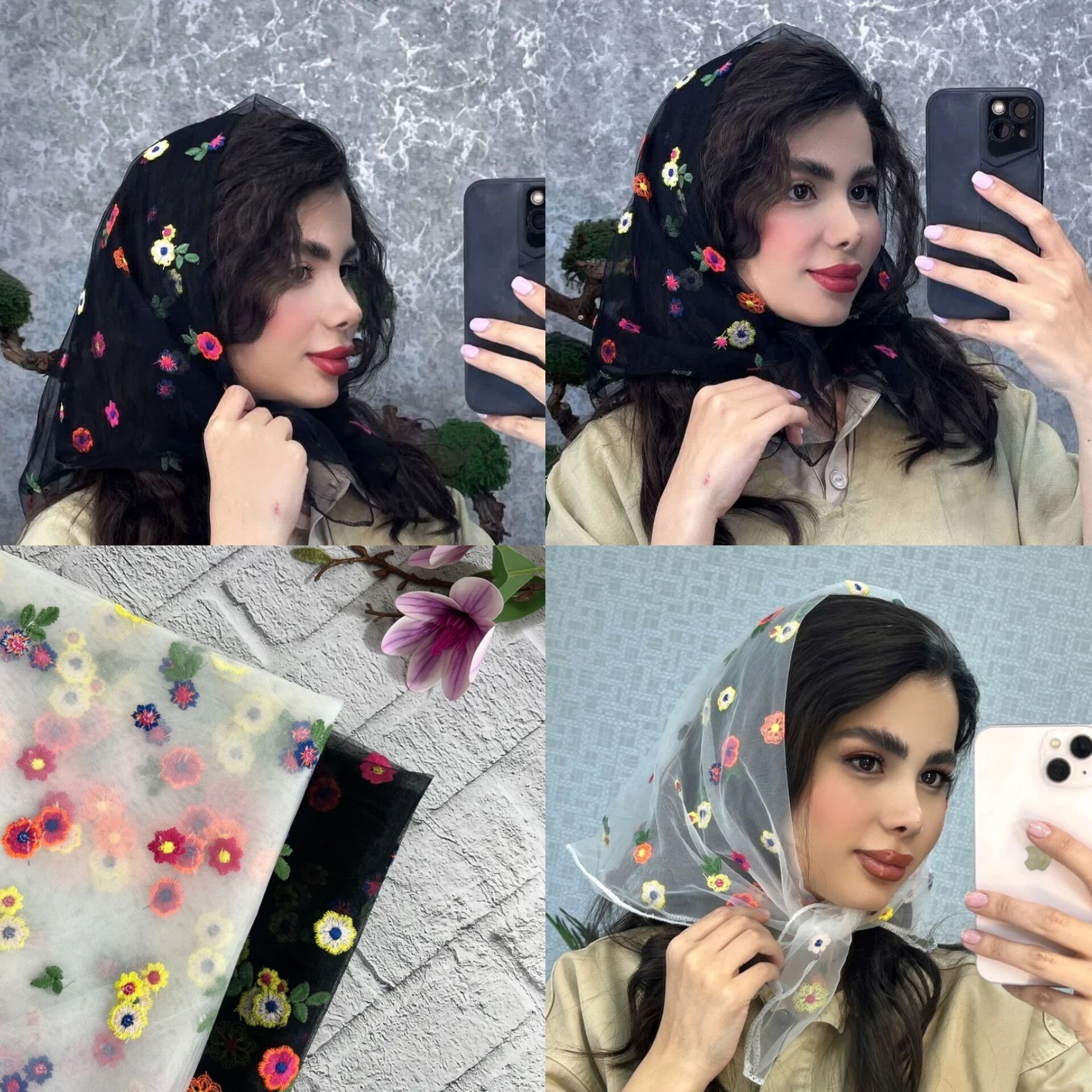 عمده مینی اسکارف تور گل ابریشم