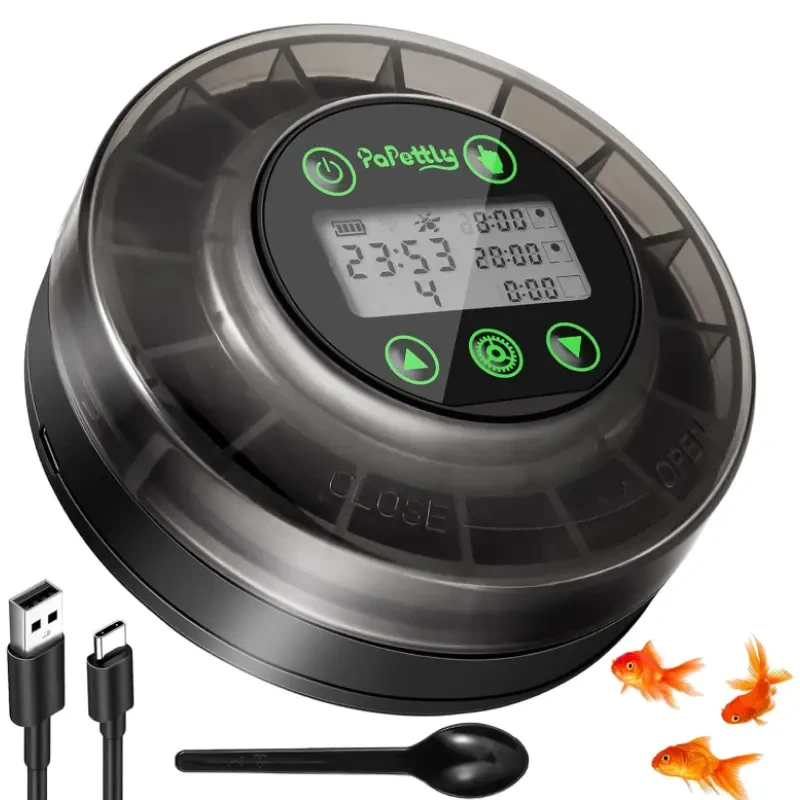 غذادهنده خودکار ماهی و لاک‌پشت Papettly مدل CY-109 با تایمر LCD با محفظه و کنترل دقیق میزان غذا مناسب آکواریوم